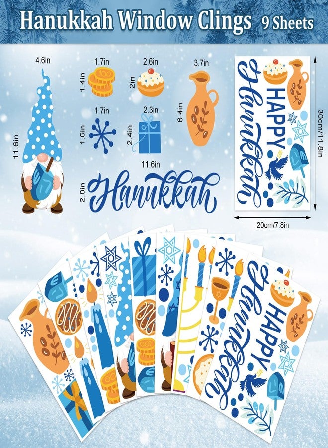 Whaline 9 Sheets Hanukkah Window Clings Blue-Gold Menorah Star Gnome Double-Sided Window Stickers Hexagram Passover Theme Window Decals for Home School Office Decor - Image 5