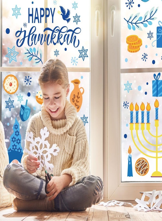 Whaline 9 Sheets Hanukkah Window Clings Blue-Gold Menorah Star Gnome Double-Sided Window Stickers Hexagram Passover Theme Window Decals for Home School Office Decor - Image 4
