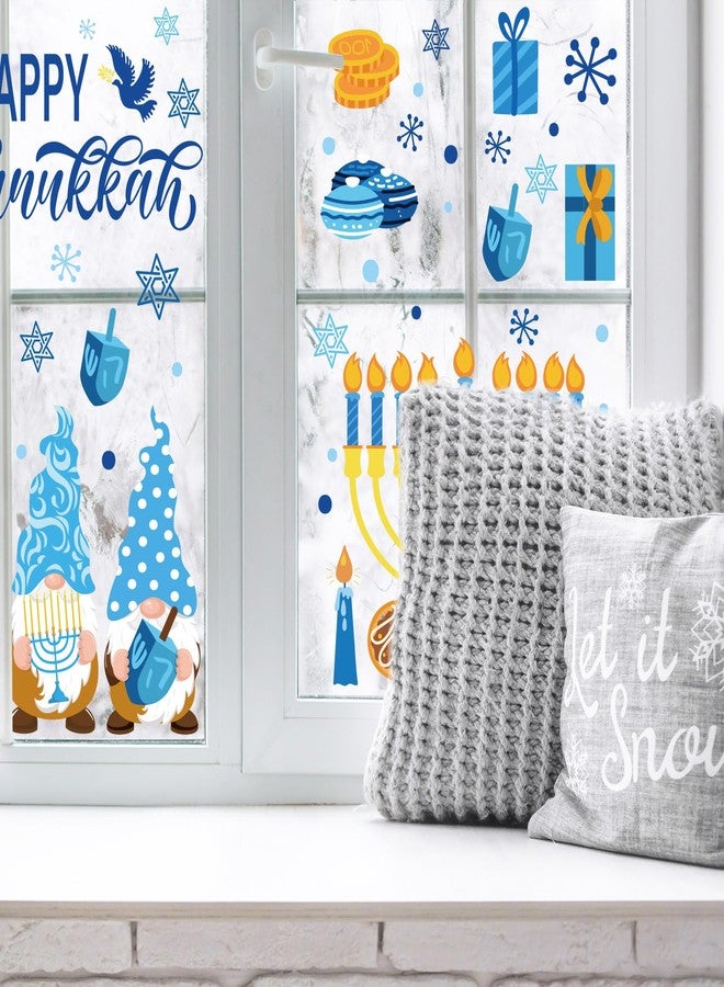 Whaline 9 Sheets Hanukkah Window Clings Blue-Gold Menorah Star Gnome Double-Sided Window Stickers Hexagram Passover Theme Window Decals for Home School Office Decor - Image 3