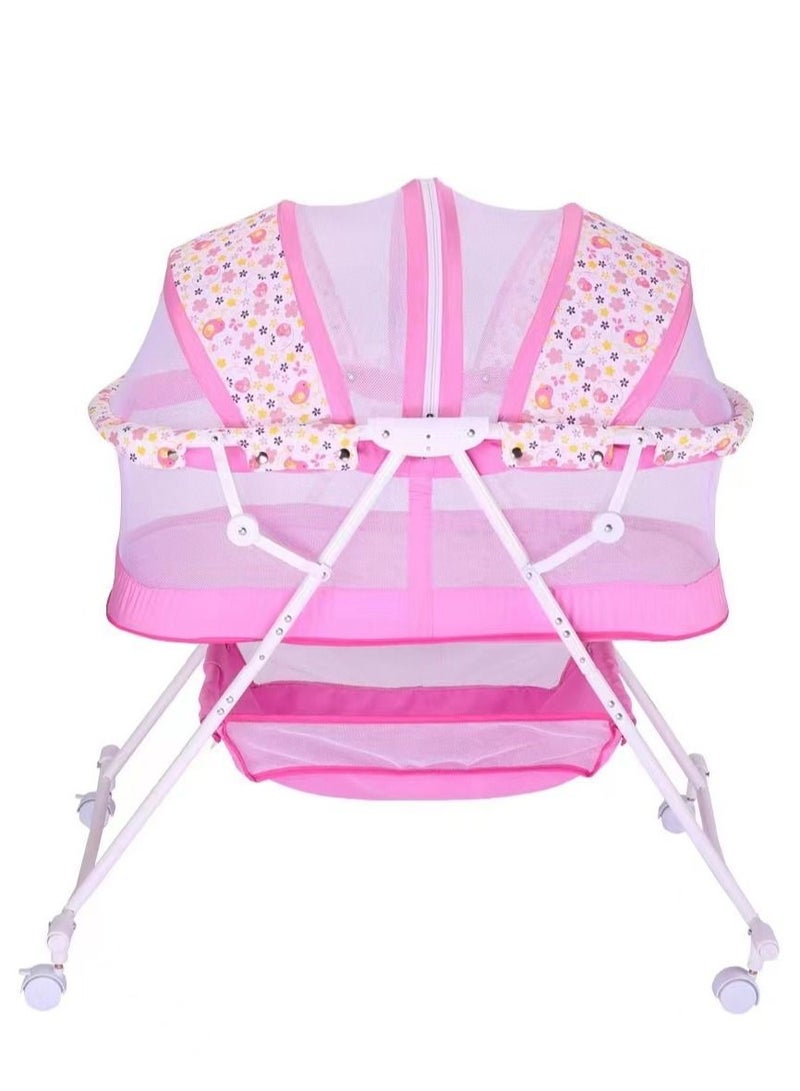 Baby Bassinet Portable 2-in-1 Baby Sleeper Rocking Cradle Bed Baby Sleeper Crib with Storage Basket Easy Moving Bassinet with Breathable Net Mattress 
