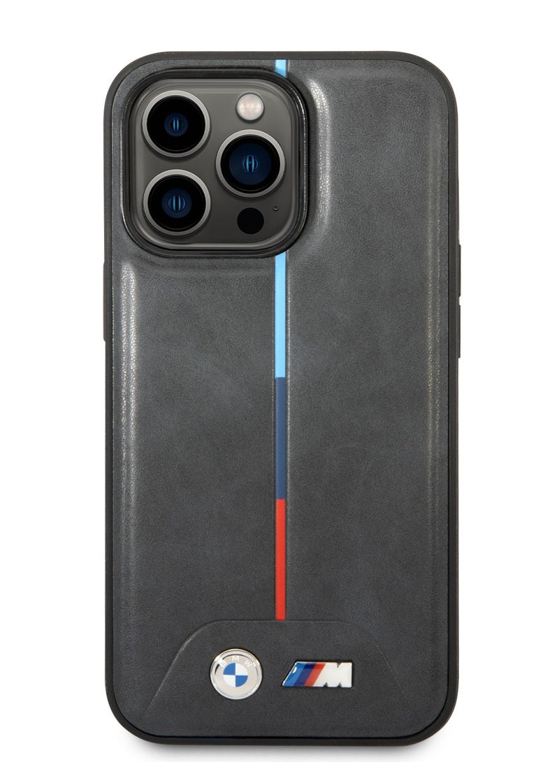 بي إم دبليو حافظة PU مبطنة متوافقة مع مجموعة M Magsafe مع شريط ثلاثي الألوان مختوم بشكل ساخن متوافق مع ايفون 14 برو - Image 4