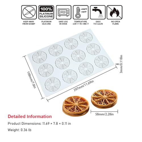 TOPBSFARNY Hollow 3D Leaf Tuille Lace Silicone Cake Moulds, Molds Silicone Baking Fondant Tuile Molds, Polymer Clay Mold for Baking, Clay, Resin, Sugar Craft, Dessert Cake Decoration (1pcs Lemon Slices Mold) - Image 2