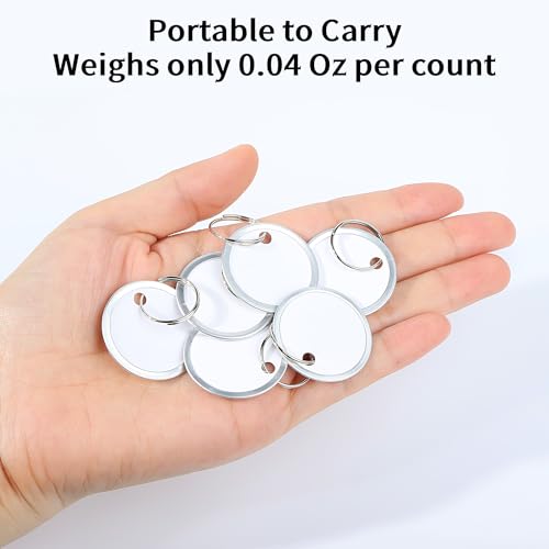 ZYLOP Key Tags Labels with Ring - 10 Pack Metal Rim Key Chain ID Tags/Identifiers with White Writable Round Paper Labels for Name, Luggage, Bags, Backpack, 1 Inches - Image 4