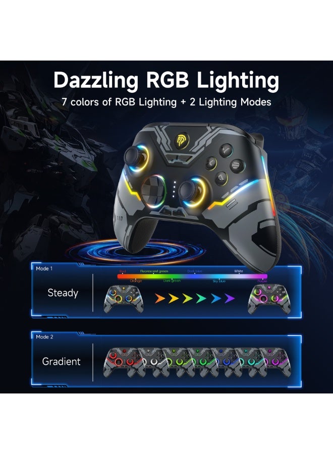 EasySMX جهاز تحكم ألعاب كلاسيكي EasySMX X15 لجهاز الكمبيوتر - جهاز تحكم بلوتوث مع عصي هول/زناد هول/إضاءة RGB - بدون انزلاق للعصا، بدون منطقة ميتة - يعمل مع الكمبيوتر، أندرويد، ستيم وسويتش بطارية 1000 مللي أمبير 20 ساعة عمر البطارية مفاتيح خلفية قابلة للتخصيص وظيفة الاستيقاظ بزر واحد وظيفة التيربو 3 مستويات اهتزاز قابلة للتعديل - Image 5