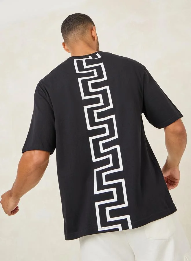 ستايلي Styli Back Graphic Print Knit Oversized T-Shirt