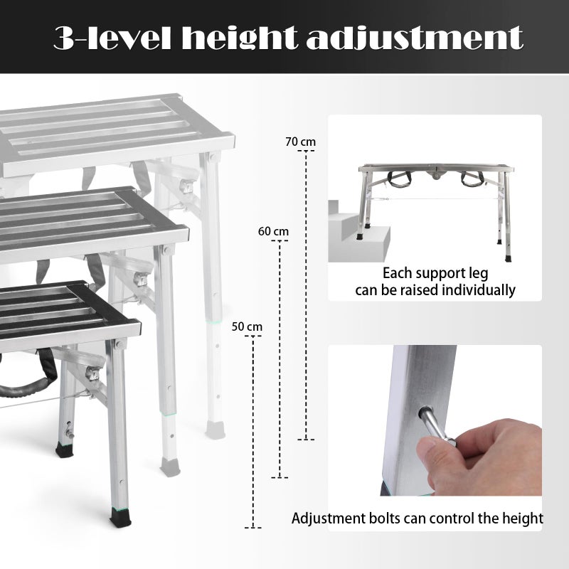 GMGSPT Folding Work Platform 400 Lbs, Height Adjustment 19-27"(H), Portable Steel Step Ladder Stool, Perfect for RV Cleaning, Home Painting and Reaching High Places - Image 3