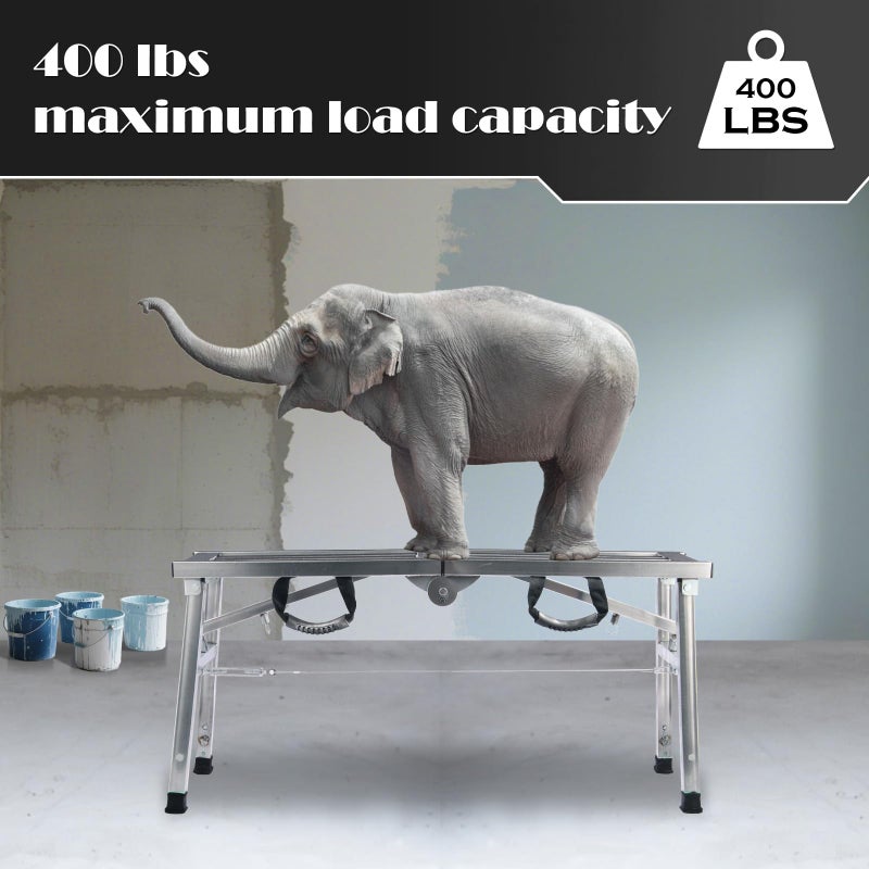 GMGSPT Folding Work Platform 400 Lbs, Height Adjustment 19-27"(H), Portable Steel Step Ladder Stool, Perfect for RV Cleaning, Home Painting and Reaching High Places - Image 4