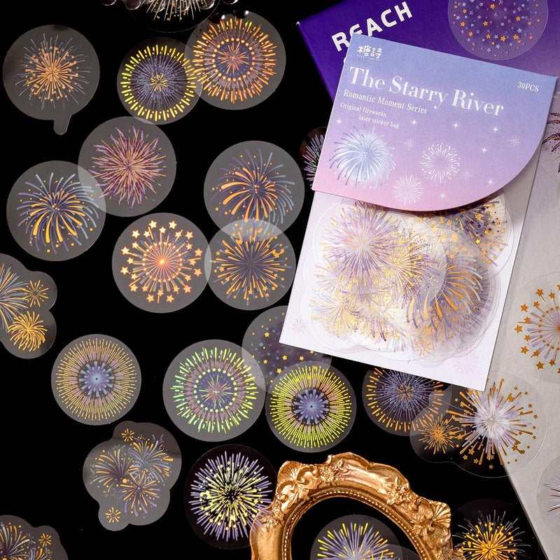 Yoksas 180Pcs Gold Foil Fantasy Fireworks Stickers Set - Aesthetic Clear Firecrackers Scrapbook Stickers for Journaling, Resin Art, Card Making, Envelope,Party Supplies Decoration - Image 3