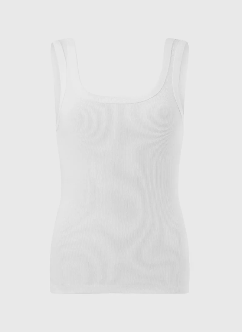 Matalan White White Ribbed Scoop Vest Top for Women | Best Price UAE