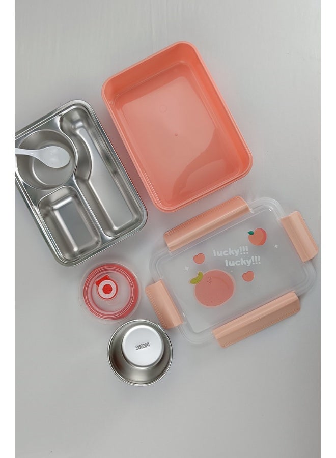 توشيونيكس صندوق غداء من الفولاذ المقاوم للصدأ - سعة 1.2 لتر - مع 3 أقسام، ملعقة، كوب، آمن للاستخدام في الميكروويف، غطاء مانع للتسرب، خالٍ من مادة BPA، آمن للاستخدام في الفريزر وغسالة الأطباق - طباعة كرتونية للفواكه - مثالي للمدرسة والمكتب والسفر - 21 × 15 × 5 سم - Image 1