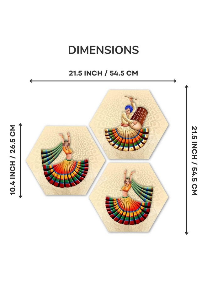 Masstone Dancing Lady Wall Painting | Painting for Bedroom Set of 3 (21.5x21.5 Inch) | Wall Painting for Living Room, Bedroom | Hexagonal Wall Painting for Kitchen | Framed Modern Art Painting - Image 2