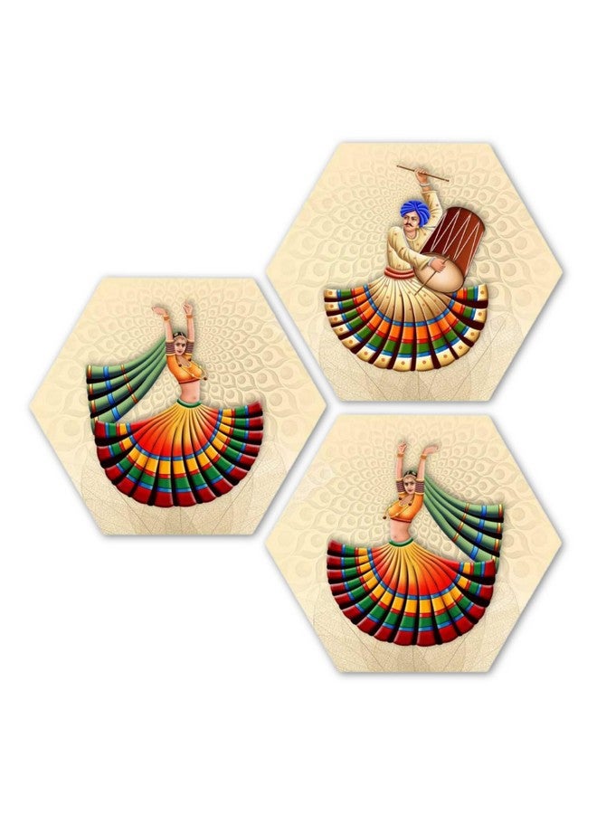 Masstone Dancing Lady Wall Painting | Painting for Bedroom Set of 3 (21.5x21.5 Inch) | Wall Painting for Living Room, Bedroom | Hexagonal Wall Painting for Kitchen | Framed Modern Art Painting - Image 1