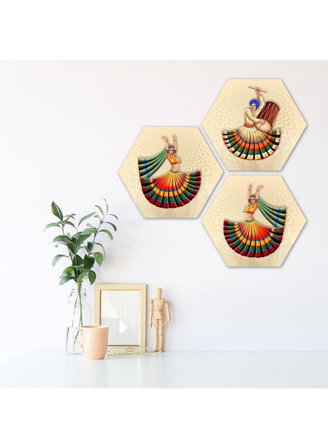 Masstone Dancing Lady Wall Painting | Painting for Bedroom Set of 3 (21.5x21.5 Inch) | Wall Painting for Living Room, Bedroom | Hexagonal Wall Painting for Kitchen | Framed Modern Art Painting - Image 3