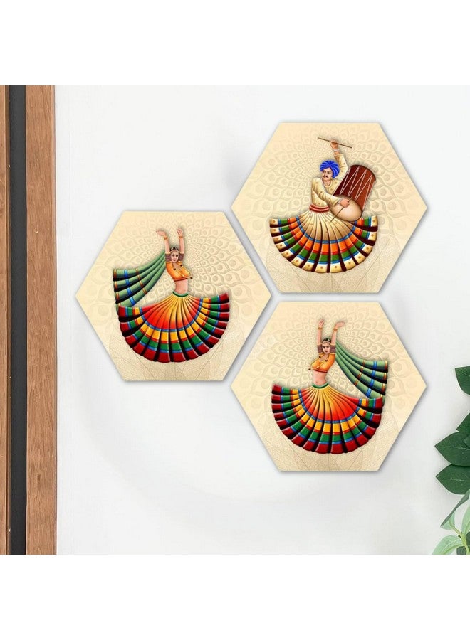 Masstone Dancing Lady Wall Painting | Painting for Bedroom Set of 3 (21.5x21.5 Inch) | Wall Painting for Living Room, Bedroom | Hexagonal Wall Painting for Kitchen | Framed Modern Art Painting - Image 4