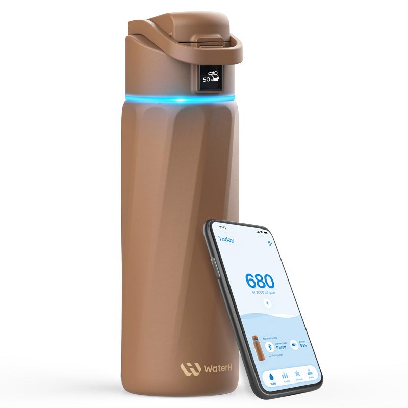 زجاجة مياه ذكية BOOST تذكرك بشرب 24 أونصة خالية من BPA زجاجة فولاذية مقاومة للصدأ معزولة بالفراغ زجاجة مياه ذات فم واسع مع تطبيق هدية مثالية لعيد الميلاد ورأس السنة الجديدة
