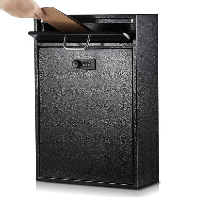 Yaocom Wall Mount Mailbox with Combination Lock Large Locking Security Mailbox for Outside Secured Mail Drop Lockable Hanging Metal Postbox Collection BoxBlack162 x 112 x 47 Inches