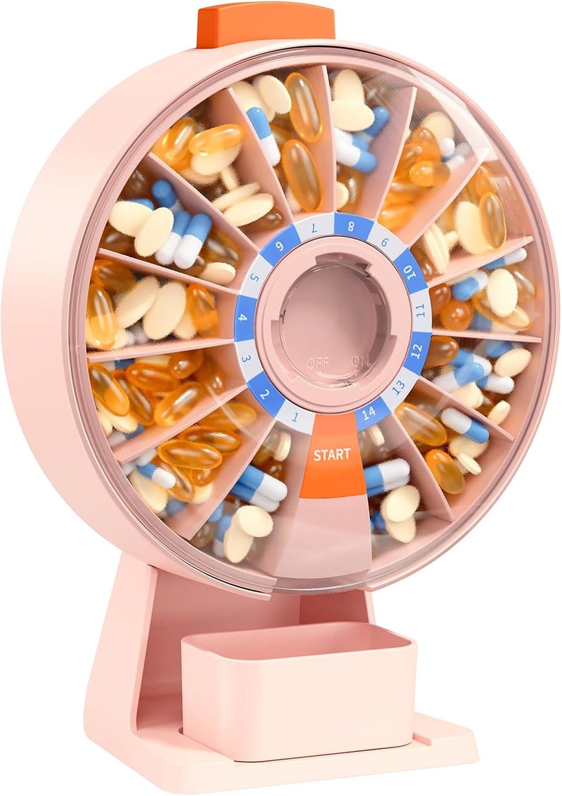 Daviky Pill Dispenser Daily, Large Pill Organizer with Wall-Mounted or Standing Use, 14 Days Pill Container, Push Button Design, Weekly Pill Box for Vitamin, Medicine,Supplement, Fish Oil(Pink) - Image 1