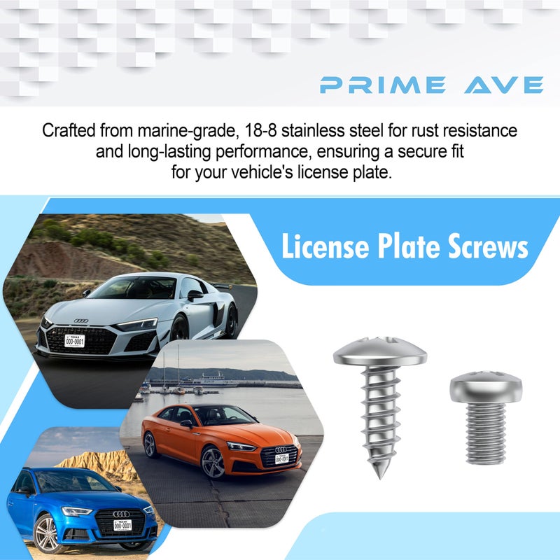 Prime Ave Stainless Steel License Plate Screw Set for Front/Rear Plates, Frames & Covers Compatible with Audi A3 A4 A5 A6 A7 A8 S3 S4 S5 S6 S7 S8 RS3 RS4 RS5 RS6 RS7 Q3 Q4 Q5 Q7 Q8 SQ5 SQ7 SQ8 e-Tron - Image 5