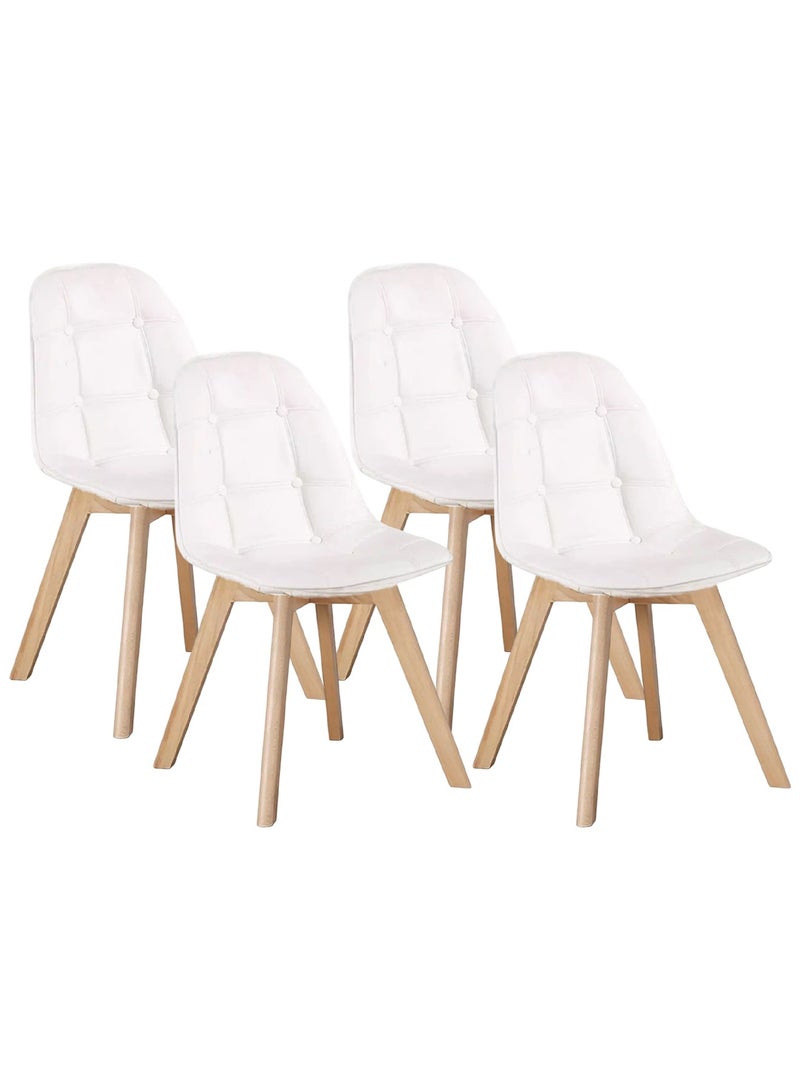 Taimi Set of 4 Modern Armless Solid Wooden Padded Seat Dining Chair, Office Chair, Desk Chairwith Back Rest Designer Chairs for Kitchen Home Office Lounge Living Room Cushioned White - Image 1