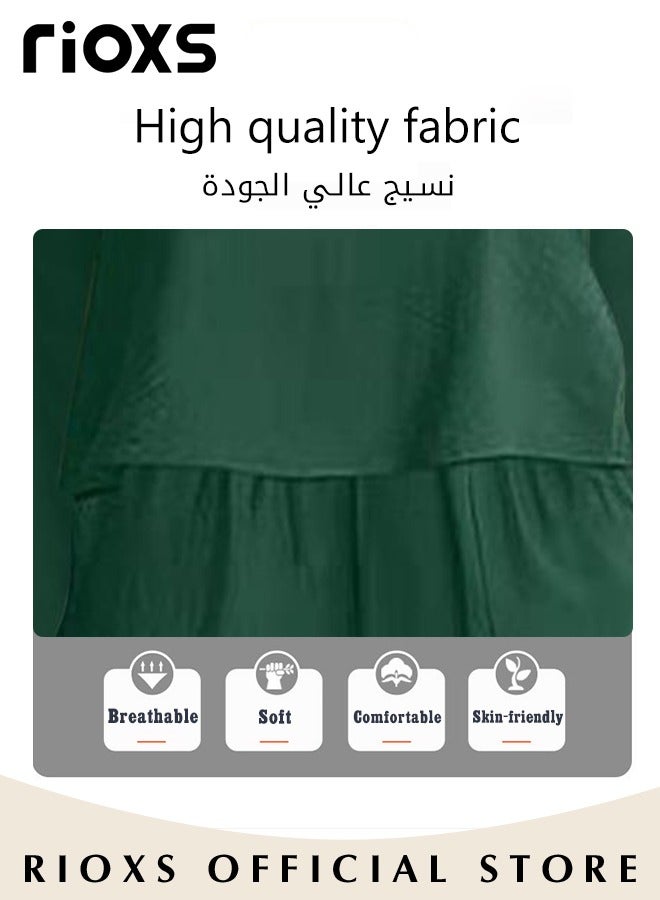 RIOXS Women's Fashion V-neck Cotton Two Piece Suit Casual Soft Long Sleeve Top and Pants Set - Image 5