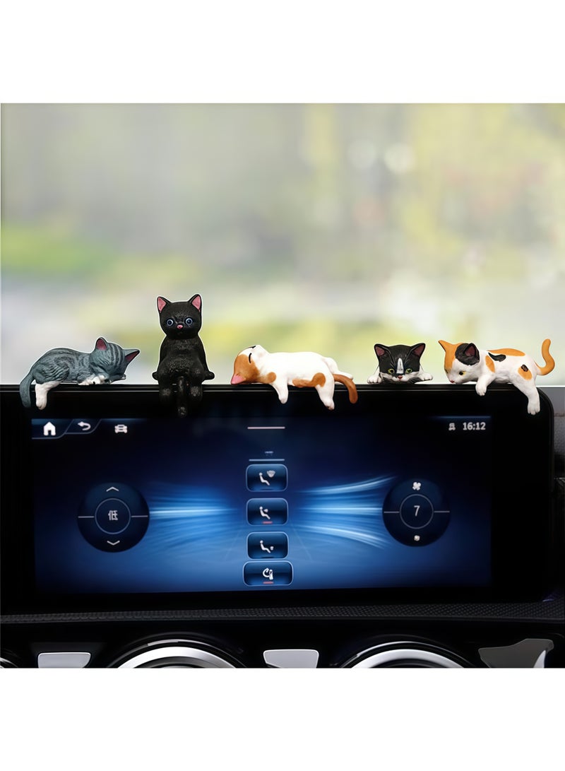 Cat Car Interior Accessories Dashboard Decorations, Set of 5 Cute Car Dash Decor Rearview Mirror Ornament - Image 1