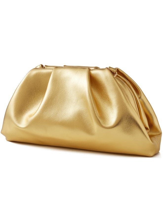 Munansli Women's Clutch Purse,Detachable Chain Shoulder Bag, Dumpling Crossbody Bag, Cloud Evening Clutch., Light Gold, 26cm x 5cm x 13cm (10.2" x 2" x 5") - Image 2