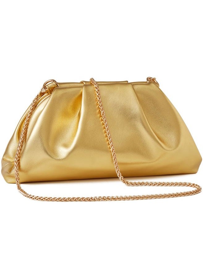 Munansli Women's Clutch Purse,Detachable Chain Shoulder Bag, Dumpling Crossbody Bag, Cloud Evening Clutch., Light Gold, 26cm x 5cm x 13cm (10.2" x 2" x 5") - Image 3