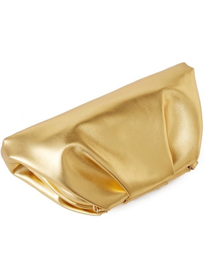 Munansli Women's Clutch Purse,Detachable Chain Shoulder Bag, Dumpling Crossbody Bag, Cloud Evening Clutch., Light Gold, 26cm x 5cm x 13cm (10.2" x 2" x 5") - Image 4