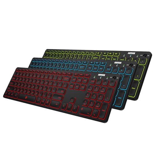 Arteck Universal Backlit 7-Colors & Adjustable Brightness Multi-Device Full Size Wireless Bluetooth Keyboard for Windows, iOS, iPad OS, Android, Computer Desktop Laptop Surface Tablet Smartphone - Image 1