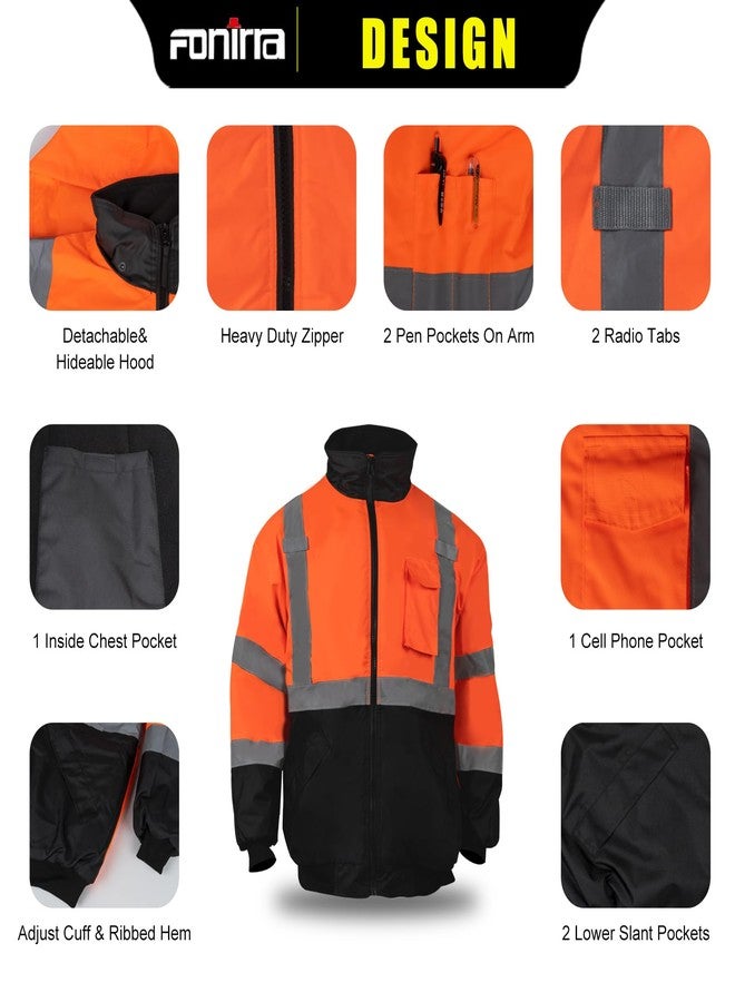FONIRRA Hi-Viz Safety Jacket for Men with Reflective Liner ANSI Class 3 Bomber Work Jacket(Orange,S) - Image 3