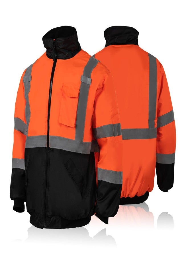 FONIRRA Hi-Viz Safety Jacket for Men with Reflective Liner ANSI Class 3 Bomber Work Jacket(Orange,S) - Image 1