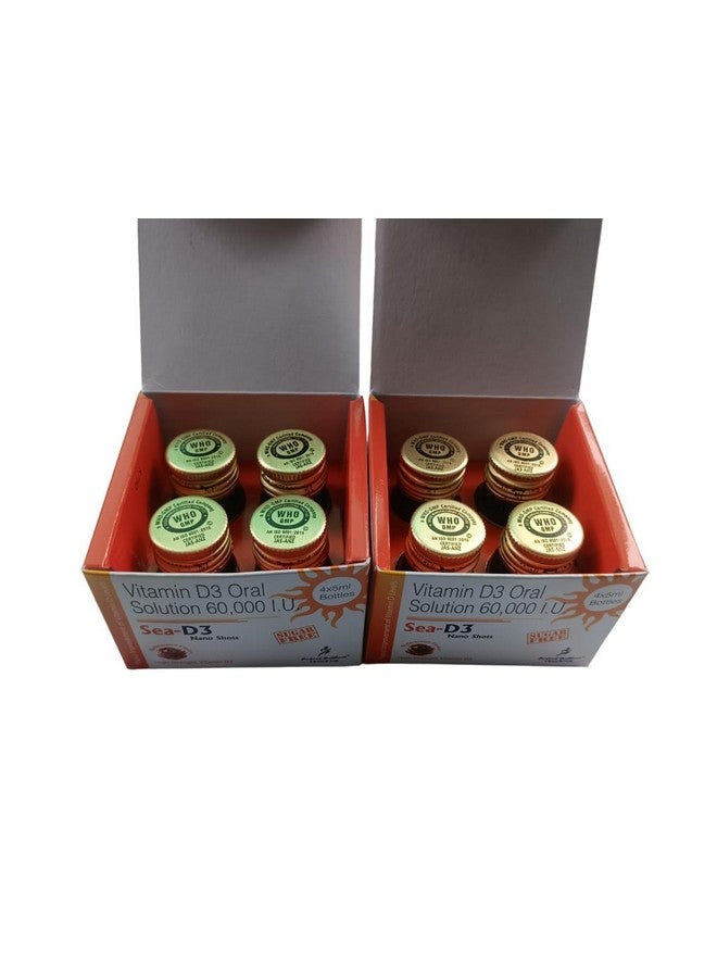 D3 Nano Shots/Vitamin D3 60000 I.U Suga Free Oral Solution Syrup(8 Shots Of 5Ml Each) = 2 Boxes, 1 Count