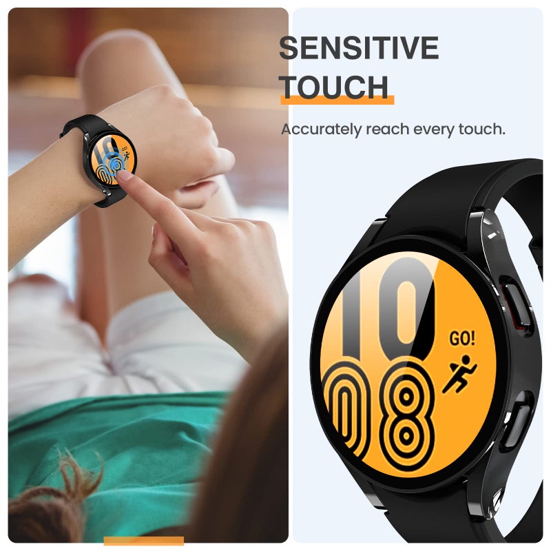 Tensea [2Pack for Samsung Galaxy Watch 5 2022/4 2021 Screen Protector Case 44mm Accessories, Protective Face Cover Built-in Tempered Glass Film Bumper Case (Glossy Black-Hard Case) - Image 5