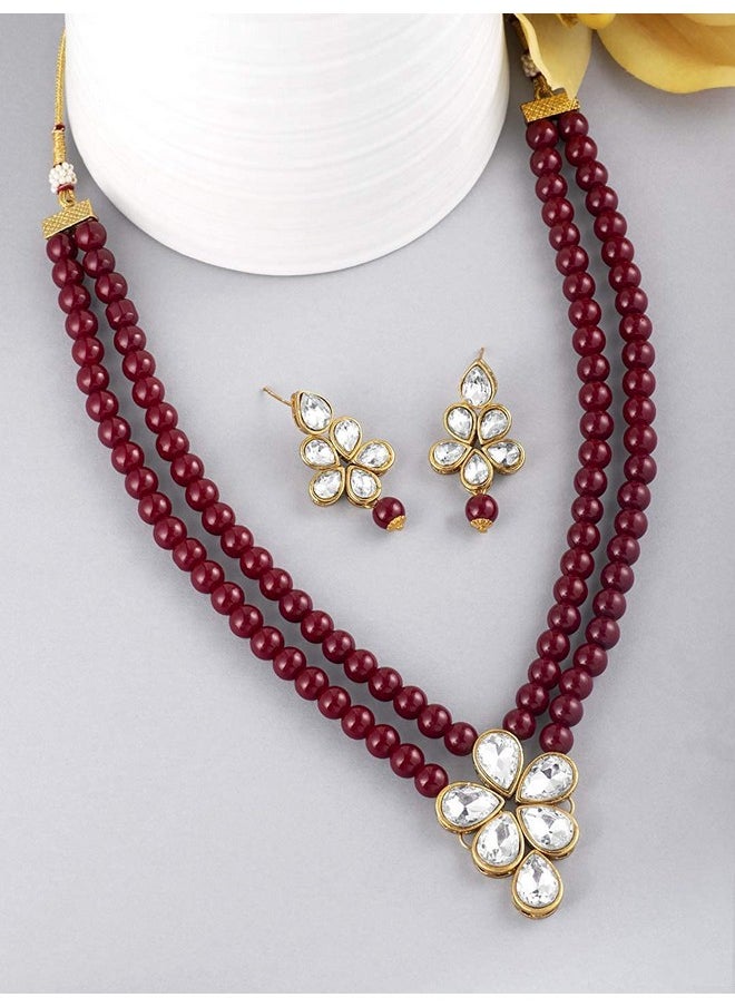 I Jewels I Jewels 18k Gold Plated Traditional Kundan & Pearl Studded Necklace Jewellery Set For Women (ML311M)  - Image 3