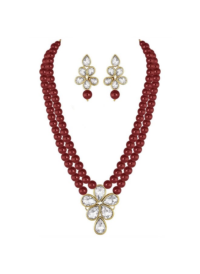 I Jewels I Jewels 18k Gold Plated Traditional Kundan & Pearl Studded Necklace Jewellery Set For Women (ML311M)  - Image 1