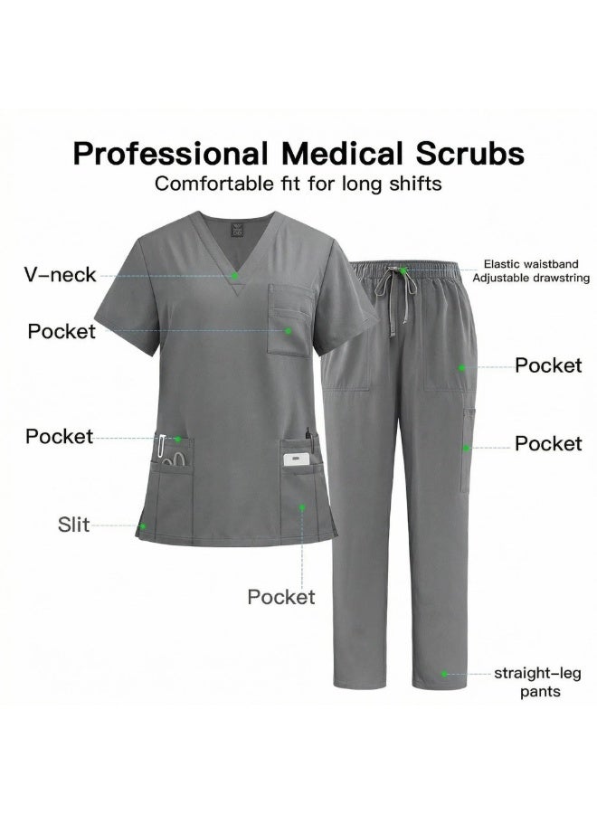 NIBEMINENT Women's Medical Scrubs Uniform Set 2-Piece, Unisex Fit Soft Scrubs Top & Pants - Image 3