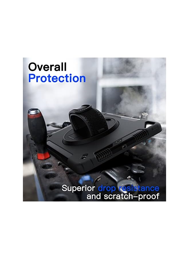 جي تيك حافظة لجهاز آيباد 10.2 بوصة الجيل التاسع والثامن والسابع 2021 2020 2019 مع واقي شاشة مدمج وغطاء لوحي متين مقاوم للصدمات وحزام يد دوار 360 درجة أسود - Image 4