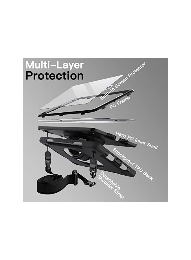 جي تيك حافظة لجهاز آيباد 10.2 بوصة الجيل التاسع والثامن والسابع 2021 2020 2019 مع واقي شاشة مدمج وغطاء لوحي متين مقاوم للصدمات وحزام يد دوار 360 درجة أسود - Image 3