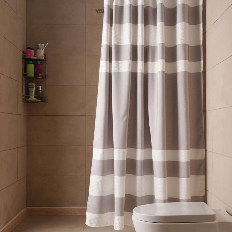 Pan Home Gradient Waffle  Stripe Shower Curtain 180x180 cm-Grey