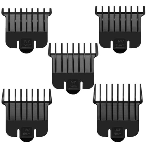 Wusuker 5 Pack T Outliners Guards Fit for Andis T Outliner Trimmer, Replacement Trimmer Guards Cutting Lengths from 1/32"-3/8" Inch Fit Andis T Outliner #04710#04521 Blade Snap-on Attachment Combs Set, Black - Image 1