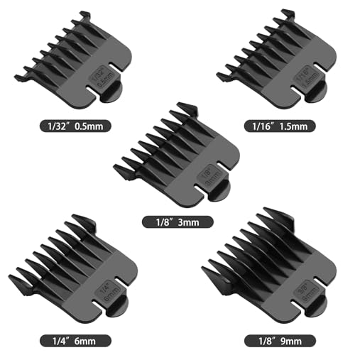 Wusuker 5 Pack T Outliners Guards Fit for Andis T Outliner Trimmer, Replacement Trimmer Guards Cutting Lengths from 1/32"-3/8" Inch Fit Andis T Outliner #04710#04521 Blade Snap-on Attachment Combs Set, Black - Image 2