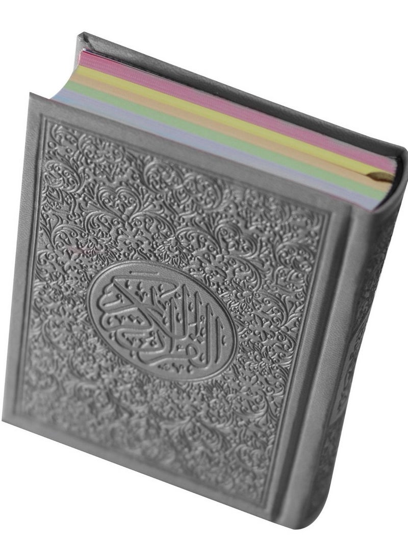 SUNDUS The Holy Quran, leather cover, with clear handwriting, and colored paper. Colored MUSHAF, clear handwriting MEDIUM SIZE 17*12CM -gray  - Image 1