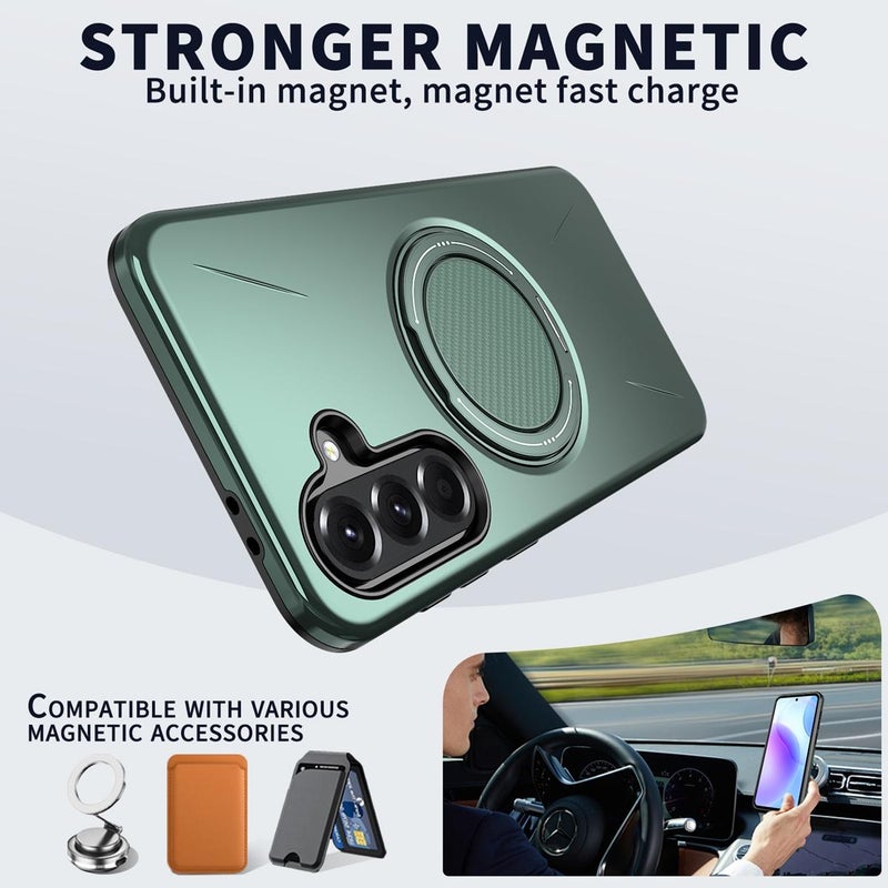 erorex For Samsung Galaxy A56 5G / A36 5G Metal Rotation Holder MagSafe TPU Hybrid PC Phone Case(Grey Green) - Image 2