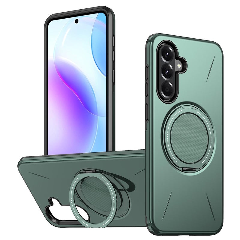 erorex For Samsung Galaxy A56 5G / A36 5G Metal Rotation Holder MagSafe TPU Hybrid PC Phone Case(Grey Green) - Image 1