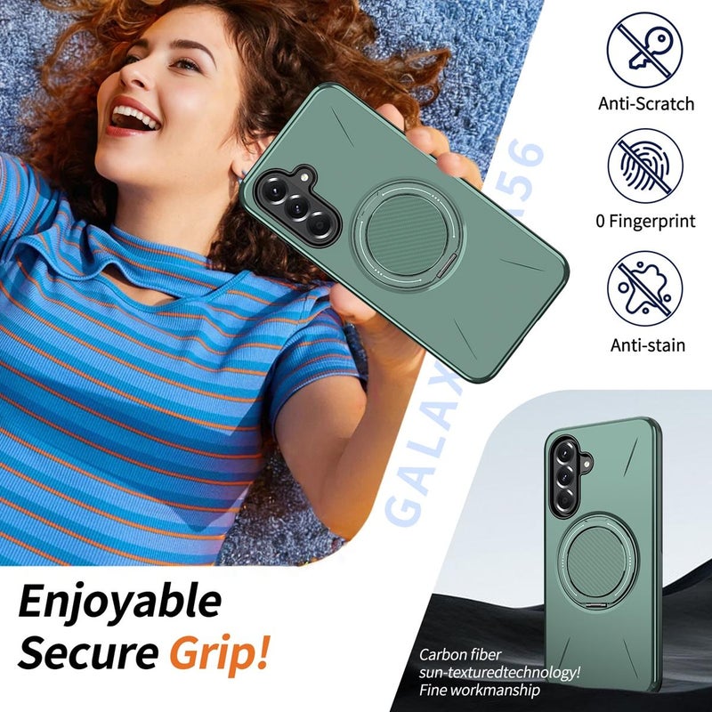 erorex For Samsung Galaxy A56 5G / A36 5G Metal Rotation Holder MagSafe TPU Hybrid PC Phone Case(Grey Green) - Image 3