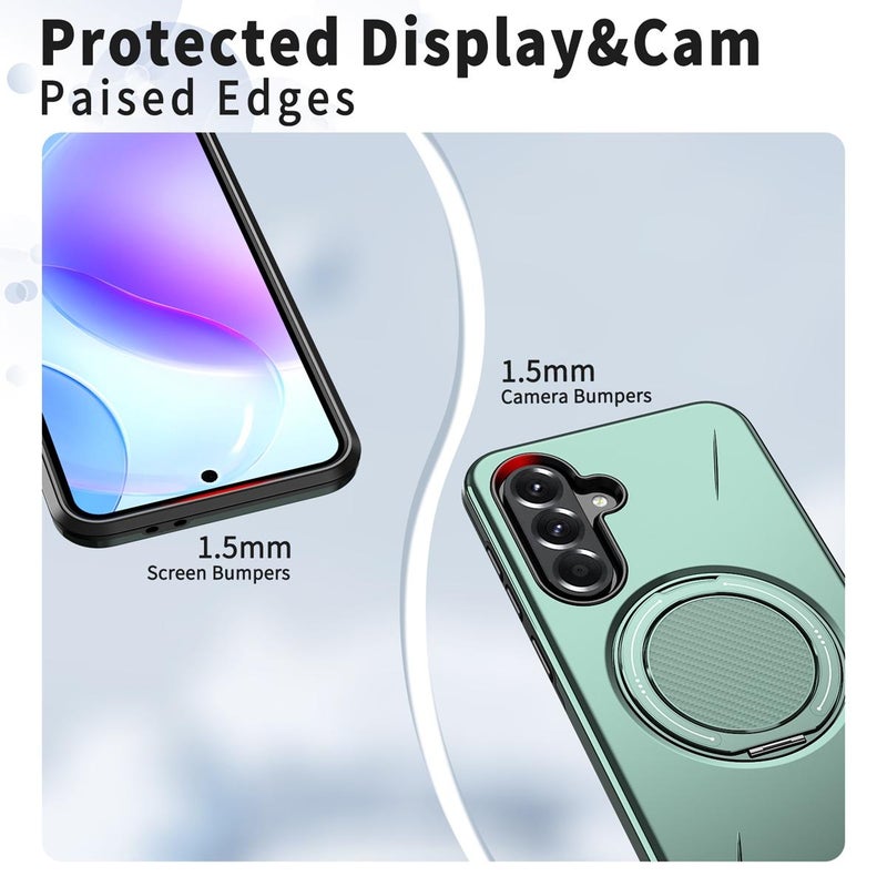 erorex For Samsung Galaxy A56 5G / A36 5G Metal Rotation Holder MagSafe TPU Hybrid PC Phone Case(Grey Green) - Image 5