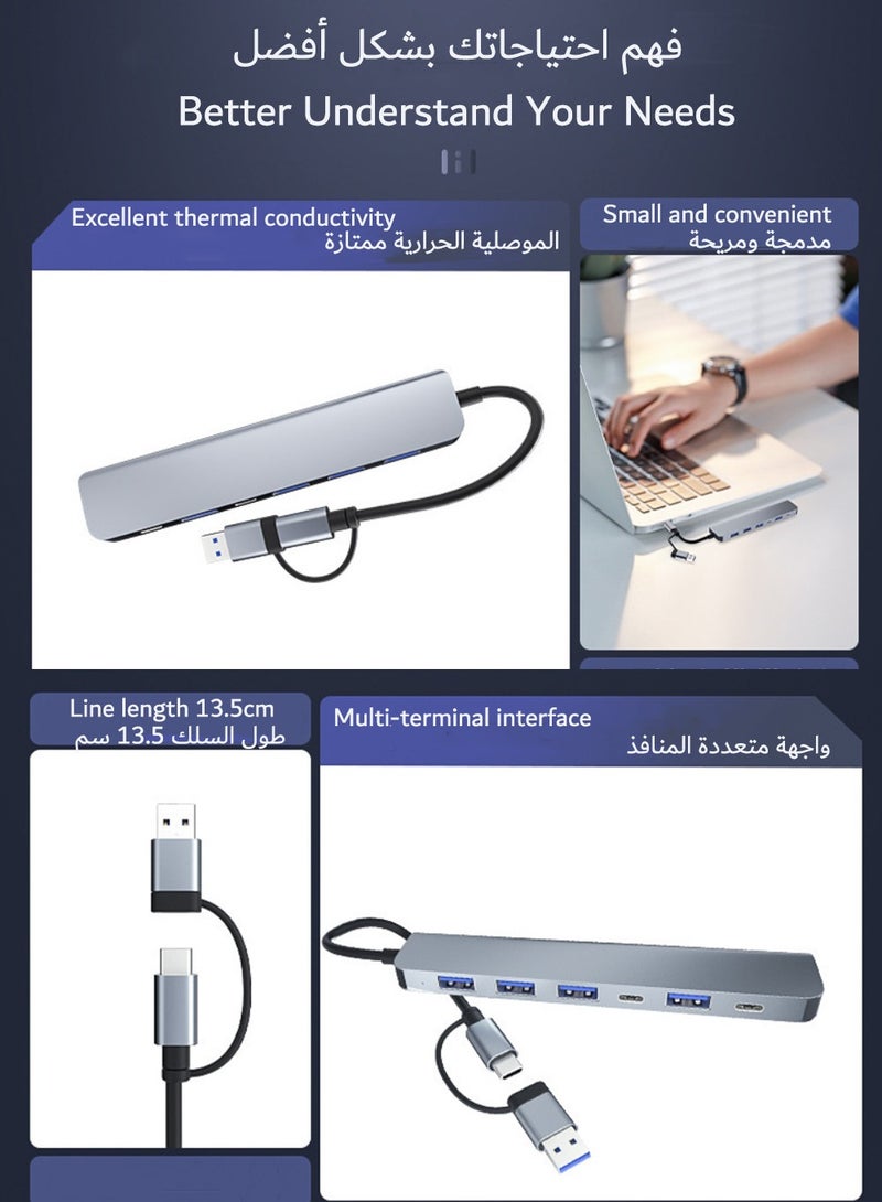 USB to  Adapter, 7 in 2 USB Hub with Ethernet with USB-C + 4*USB 2.0 +USB 3.0+PD:5W for Various Tablets, Laptops, Mobile Phones Docking Station - Image 3
