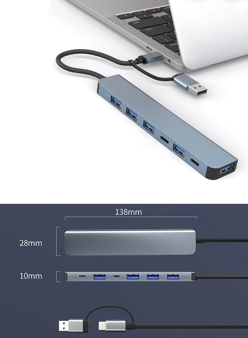USB to  Adapter, 7 in 2 USB Hub with Ethernet with USB-C + 4*USB 2.0 +USB 3.0+PD:5W for Various Tablets, Laptops, Mobile Phones Docking Station - Image 5
