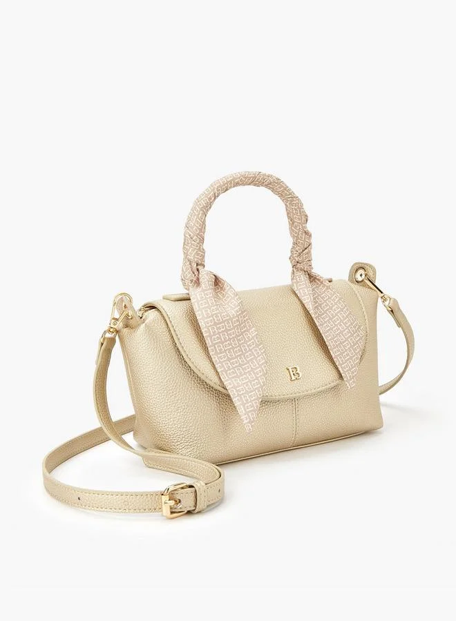 Flora Bella By Shoexpress Solid Satchel Bag with Detachable Strap and Scarf Detail