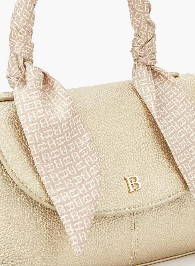 Flora Bella By Shoexpress Solid Satchel Bag with Detachable Strap and Scarf Detail